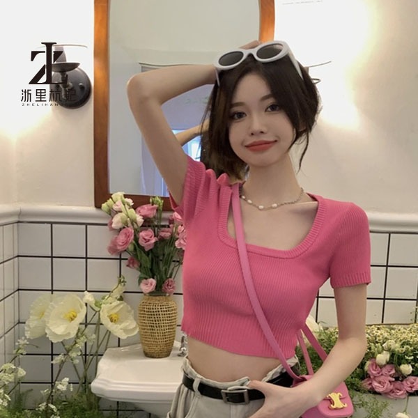 ZHELIHANGFEI Áo kiểu crop top cổ vuông thời trang phong cách Hàn Quốc quyến rũ dành cho nữ