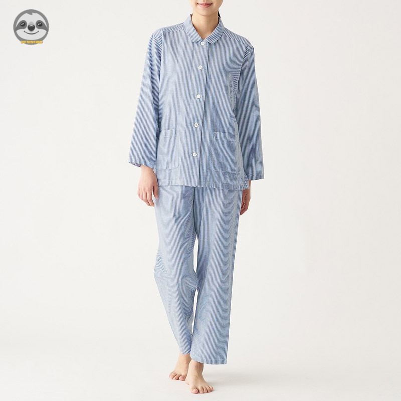 Bộ Đồ Ngủ Cotton Hai Lớp Màu Trơn Phong Cách Muji Nhật Bản Cho Nữ