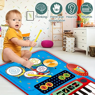Thảm Nhạc 2 Trong 1 Hình Đàn Piano Với 2 Gậy Đánh Trống Cho Bé 1 / 2 / 3 Tuổi
