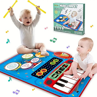Thảm Nhạc 2 Trong 1 Hình Đàn Piano Với 2 Gậy Đánh Trống Cho Bé 1 / 2 / 3 Tuổi