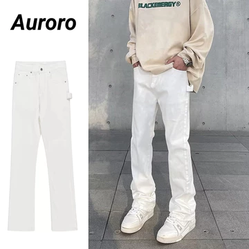 【2màu】Quần jean ống đứng Cao Cấp denim quần bò nam boy phố thời trang Quần jean ôm street style quần bò ống đứng unisex quần jean trắng nam Màu Trơn quần jean nam hàn quốc