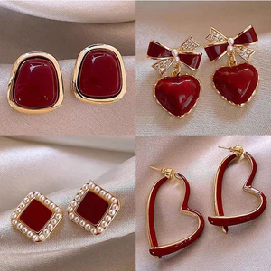 Mới Bông Tai Kim Loại Đính Đá Thời Trang Thu Đông Cho Nữ