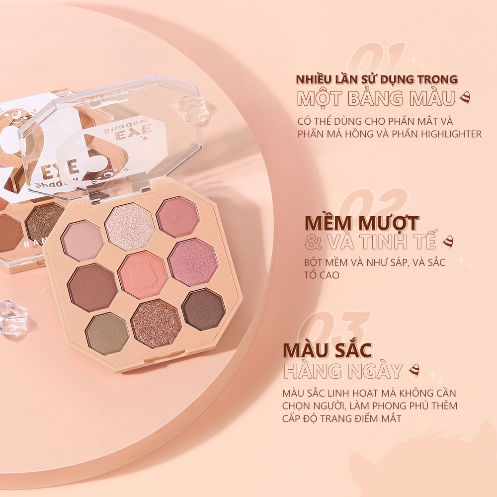 Ảnh Bảng Phấn Mắt BANXEER 9 Màu Lì Và Ánh Ngọc Trai Kết Hợp Mịn Màng Sành Điệu 74g 4