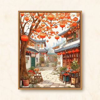 MOZI✨sân quê tranh sơn dầu số hóa 40x50cm phong cảnh hoạt hình, tranh tô màu số hóa DIY bằng acrylic