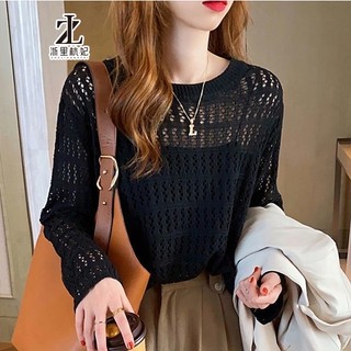 ZHELIHANGFEI Áo len lưới Dệt Kim Cổ Tròn Mỏng Thời Trang Mùa Hè Phong Cách Hàn Quốc Dành Cho Nữ