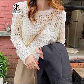 ZHELIHANGFEI Áo len lưới Dệt Kim Cổ Tròn Mỏng Thời Trang Mùa Hè Phong Cách Hàn Quốc Dành Cho Nữ