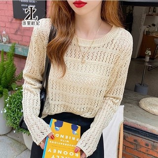 ZHELIHANGFEI Áo len lưới Dệt Kim Cổ Tròn Mỏng Thời Trang Mùa Hè Phong Cách Hàn Quốc Dành Cho Nữ
