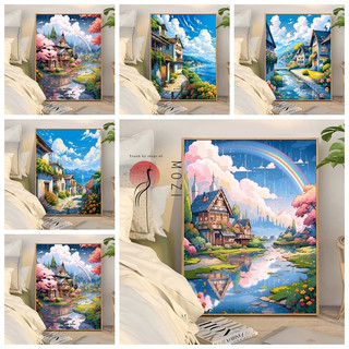MOZI✨thị trấn cổ tích 40*50cm tranh tô màu theo số tranh sơn dầu số hoá tranh số hóa tranh tô màu số hoá tranh số hoá theo yêu cầu sơn acrylic  tranh sơn dầu số hoá tranh số hóa gamTranh Sơn Dầu Vẽ Tay Họa Tiết Phong Cảnh Hoạ