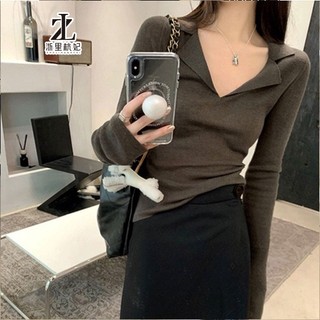 ZHELIHANGFEI Áo Sweater Dệt Kim Cổ POLO Dáng Ôm Phong Cách Hàn Quốc Thời Trang Mùa Thu Dành Cho Bạn Nữ