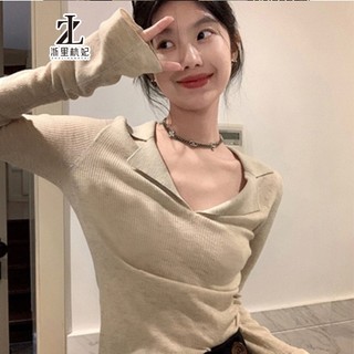 ZHELIHANGFEI Áo Sweater Dệt Kim Cổ POLO Dáng Ôm Phong Cách Hàn Quốc Thời Trang Mùa Thu Dành Cho Bạn Nữ