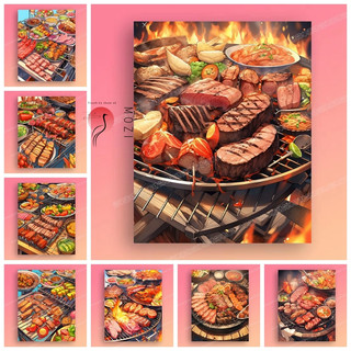 MOZI✨thịt nướng BBQ 40*50cm tranh tô màu theo số tranh sơn dầu số hoá tranh số hóa tranh tô màu số hoá tranh số hoá theo yêu cầu tranh số hoá tô màu theo số Tranh Sơn Dầu Kỹ Thuật Số Tự Vẽ Hình Cửa Hàng Bbq Trang Trí Nhà Cửa