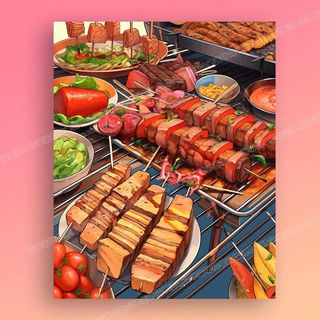 MOZI✨thịt nướng BBQ 40*50cm tranh tô màu theo số tranh sơn dầu số hoá tranh số hóa tranh tô màu số hoá tranh số hoá theo yêu cầu tranh số hoá tô màu theo số Tranh Sơn Dầu Kỹ Thuật Số Tự Vẽ Hình Cửa Hàng Bbq Trang Trí Nhà Cửa