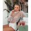 Sf Áo Kiểu Tay Dài Cổ Lọ Xuyên Thấu Màu Trơn Họa Tiết Chấm Bi Màu Đen / Trắng Size S / M / L / XL Cho Nữ