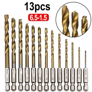 Bộ 13 mũi khoan tráng titan bằng thép tốc độ cao HSS 1 / 4 inch Chuôi lục giác 1,5-6,5mm