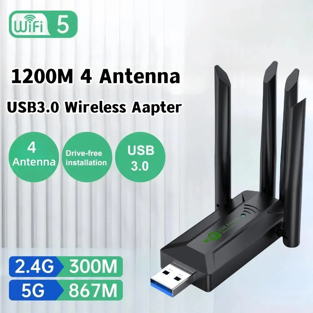 Trình điều khiển miễn phí 1200Mbps USB Wifi Adapter 4 Ăng-ten Thẻ mạng ...