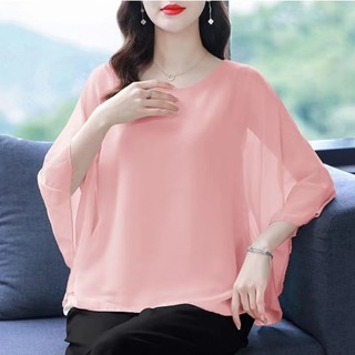 Áo Sơ Mi Voan Cánh Dơi Plus Size Phong Cách Hàn Quốc Cho Nữ Baju Baju Wanita Lengan Panjang Hàng Mới Có Sẵn
