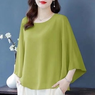 Áo Sơ Mi Voan Cánh Dơi Plus Size Phong Cách Hàn Quốc Cho Nữ Baju Baju Wanita Lengan Panjang Hàng Mới Có Sẵn