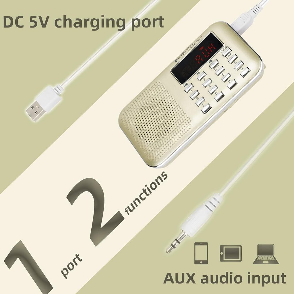 Ảnh Radio Kỹ Thuật Số Retekess PR11 FM AM Kèm Máy Nghe Nhạc MP3 Màu Đỏ Hoặc Vàng Kèm Màn Hình Hiển Thị 4