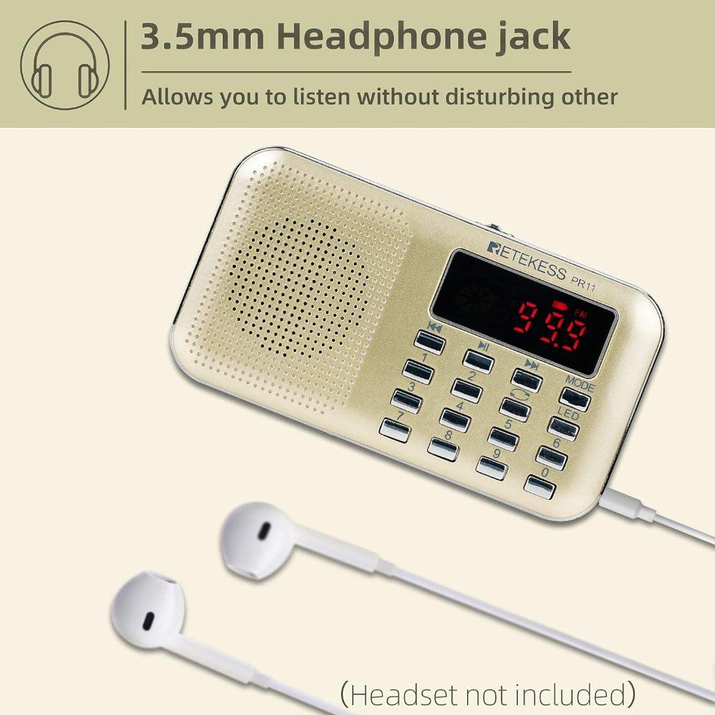 Ảnh Radio Kỹ Thuật Số Retekess PR11 FM AM Kèm Máy Nghe Nhạc MP3 Màu Đỏ Hoặc Vàng Kèm Màn Hình Hiển Thị 2