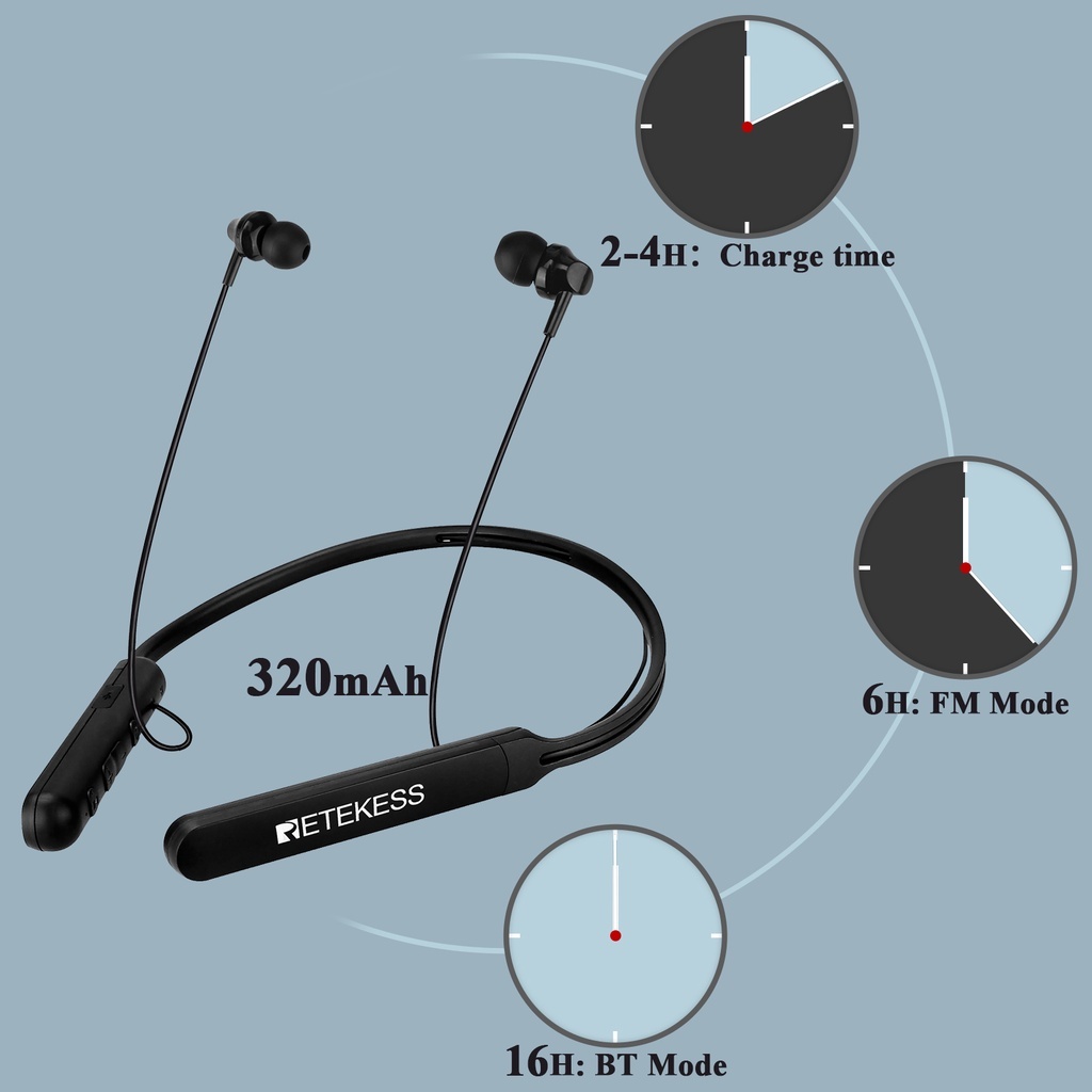 Ảnh Tai Nghe Bluetooth Retekess TR108 FM Đeo Cổ Hỗ Trợ Đài FM Có Thể Sạc Lại Và Hiển Thị Kỹ Thuật Số Dùng Khi Đi Bộ 2
