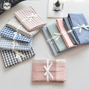 Bộ 2 Vỏ Gối Cotton / Vỏ Gối Kẻ Sọc Caro Màu Sắc Tinh Khiết Phong Cách Muji Nhật Bản