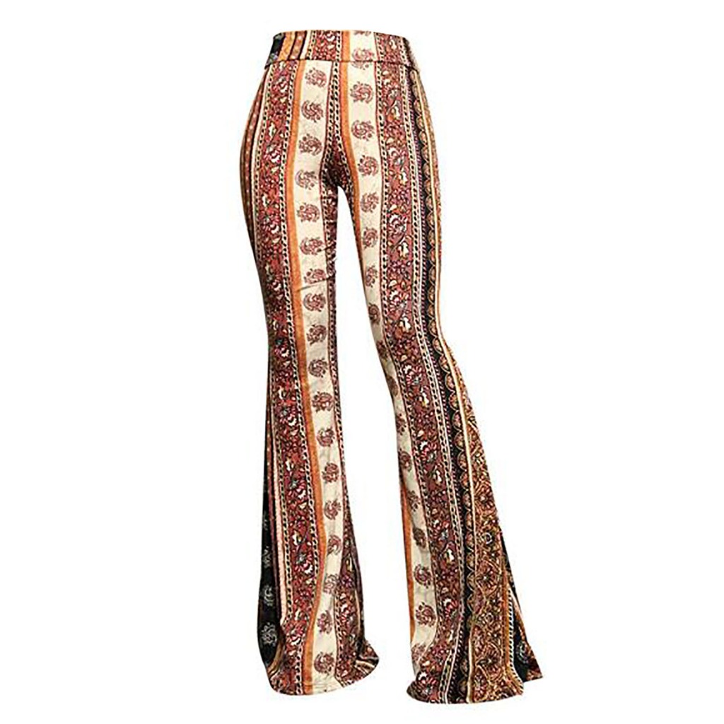 Fairystore| Mềm Quần Dài Lưng Cao Co Giãn Ống Loe In Họa Tiết Da Báo Phong Cách vintage Thập Niên 70