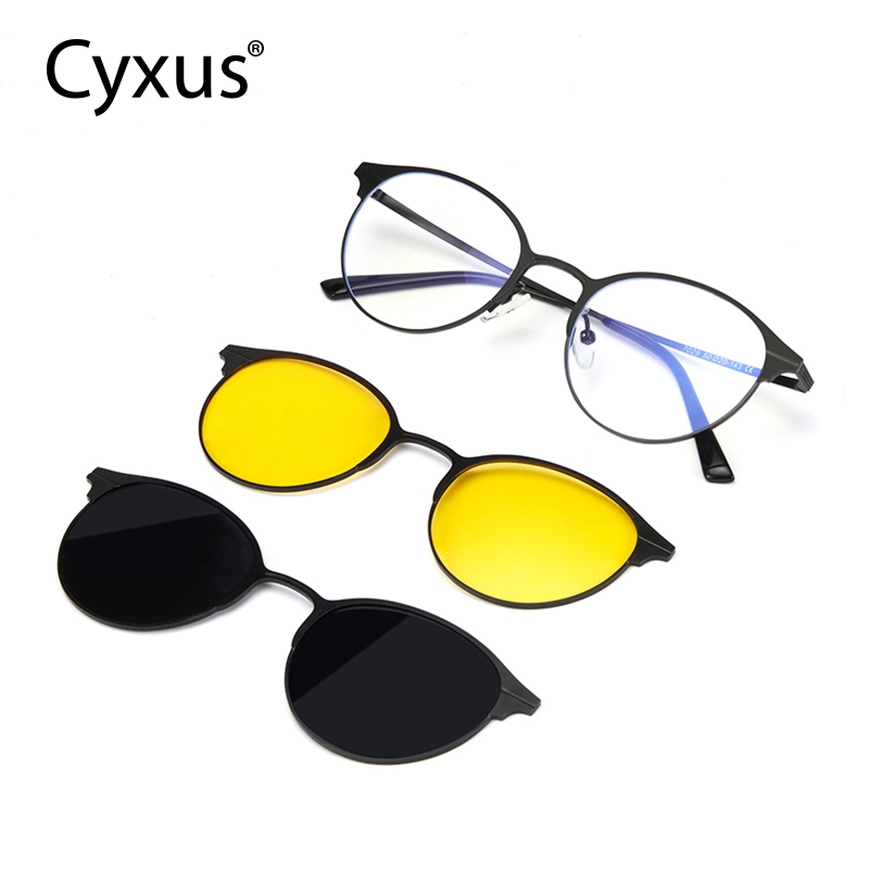 Cyxus Kính Mát 3 Trong 1 Từ Tính Phân Cực Chống Ánh Sáng Xanh UV400 Gọng Tròn Cho Nam Nữ Bảo Vệ Mắt Toàn Diện P1212