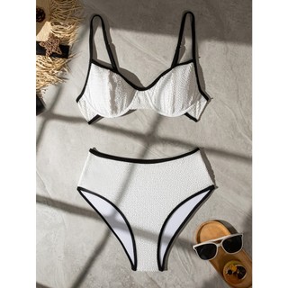 Đồ bơi nữ màu trắng xoắn dệt dưới dây đẩy lên Đồ bơi Bikini hai mảnh