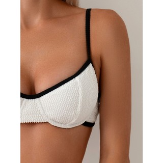 Đồ bơi nữ màu trắng xoắn dệt dưới dây đẩy lên Đồ bơi Bikini hai mảnh