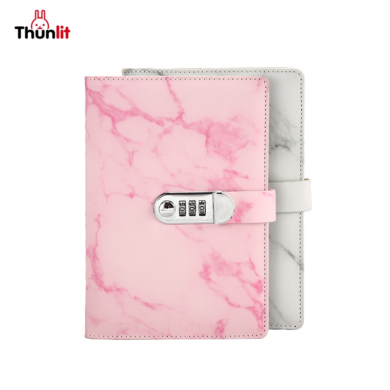 Ảnh Sổ nhật ký Thunlit da PU họa tiết cẩm thạch có khóa mật khẩu và dây đánh dấu trang sáng tạo khổ giấy A5 200 trang Sổ tay 1