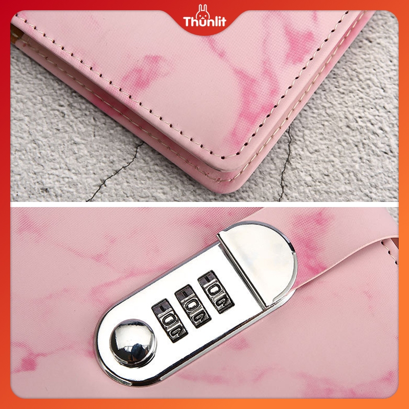 Ảnh Sổ nhật ký Thunlit da PU họa tiết cẩm thạch có khóa mật khẩu và dây đánh dấu trang sáng tạo khổ giấy A5 200 trang Sổ tay 4