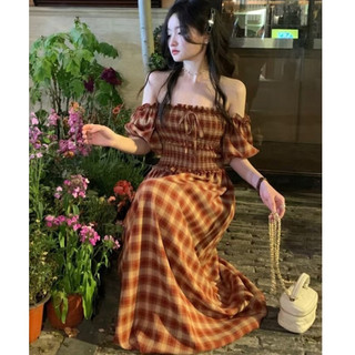 Đầm Hai Dây Dáng Dài Họa Tiết Sọc Caro Phong Cách Pháp Thời Trang Mùa Hè Cho Nữ