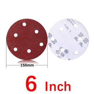 Đĩa chà nhám 6 lỗ 5 Inch / 6 Inch / 9 Inch 40-2000 Grit Flocking Giấy nhám quỹ đạo Móc và vòng Giấy cát oxit nhôm