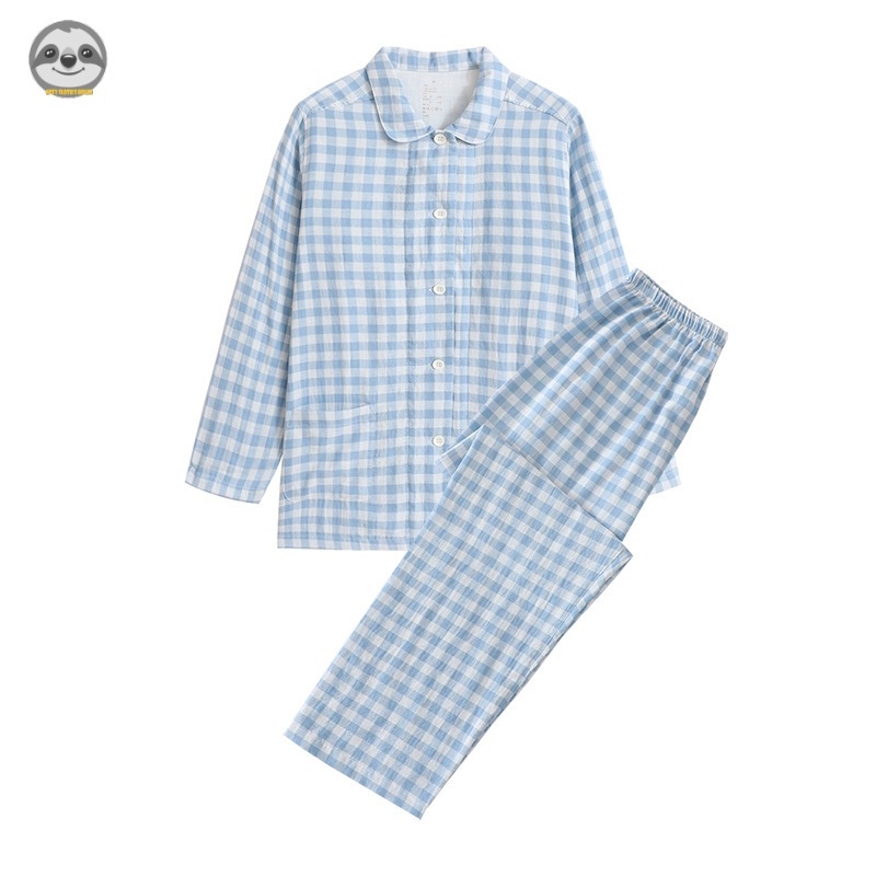 Phong Cách muji Nhật Bản / Áo Len Dài Tay Hai Lớp Chất Lượng Cao / Đồ Ngủ cotton Nguyên Chất / Thoải Mái Cho Cặp Đôi po