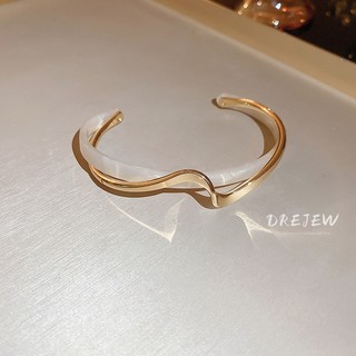 DREJEW Vòng tay mở ngọc trai bằng Vòng tay kết cấu kim loại Hàn Quốc thích hợp vòng tay cao cấp phong cách lạnh lùng
