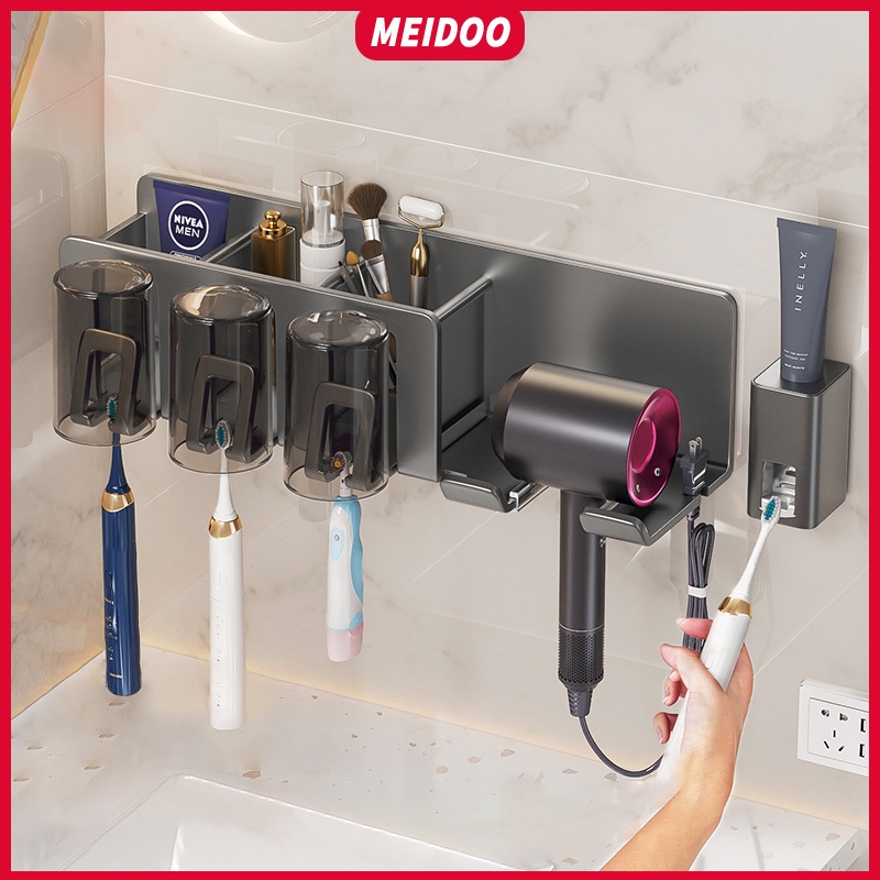 Ảnh Xám Giá đựng bàn chải đánh răng/máy sấy tóc MEIDOO không cần khoan gắn tường đa năng dễ sử dụng 1