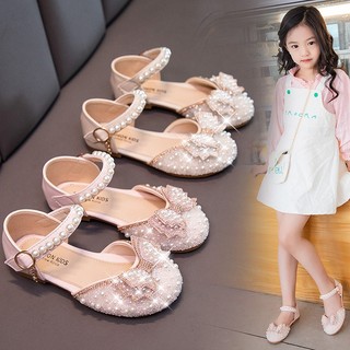 Giày Sandal Phong Cách Phương Tây Trẻ Em Mùa Hè Nơ Ngọc Trai Giày Bé Gái