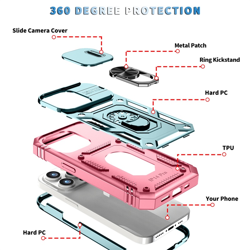 Ốp điện thoại chống sốc giáp dày 3 trong 1 có cửa sổ trượt Bảo vệ Camera với giá đỡ kim loại Thích hợp cho iphone 6 6s 7 8 Plus X Xr Xs Max Se 2 3 2020 2022