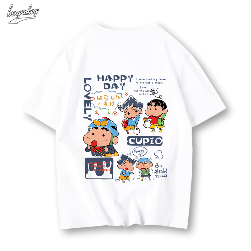 Áo phông nam trắng BEEYANBUY áo thun boy phố fashion in hinh SHIN cậu bé bút chì unisex ulzzang cotton-Y0732