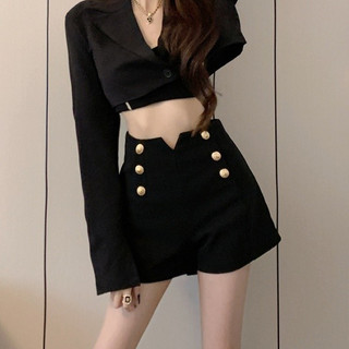 Đen Ngắn Xuân Thu Phong Cách Mới Co Giãn Thường Ngày Cao Cấp Phù Hợp Với Quần Rời Slim fit Quần Ống Rộng