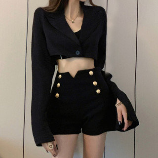 Đen Ngắn Xuân Thu Phong Cách Mới Co Giãn Thường Ngày Cao Cấp Phù Hợp Với Quần Rời Slim fit Quần Ống Rộng