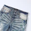 Thời trang mới màu xanh quần jean nam xếp li nước rửa hoài cổ nước rửa nút hoài cổ placket đục lỗ vá phun sơn xu hướng đường phố cao cấp thương hiệu hip-hop đàn hồi mỏng vừa vặn jean