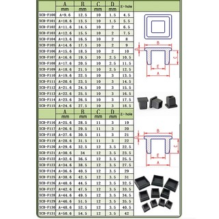Phích cắm cao su silicon vuông 9.6mm ~ 50,6mm Mũ lỗ đen Trống cuối Nút chặn nội thất Tấm lót chân
