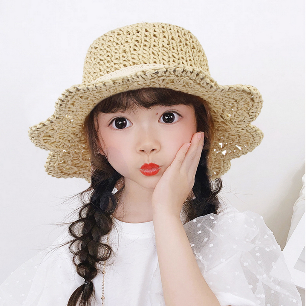 Mùa Hè Trẻ Em Mũ Rơm Bé Gái Thoáng Khí Ren Mũ Nơ Đi Biển Mũ Chống Nắng ...