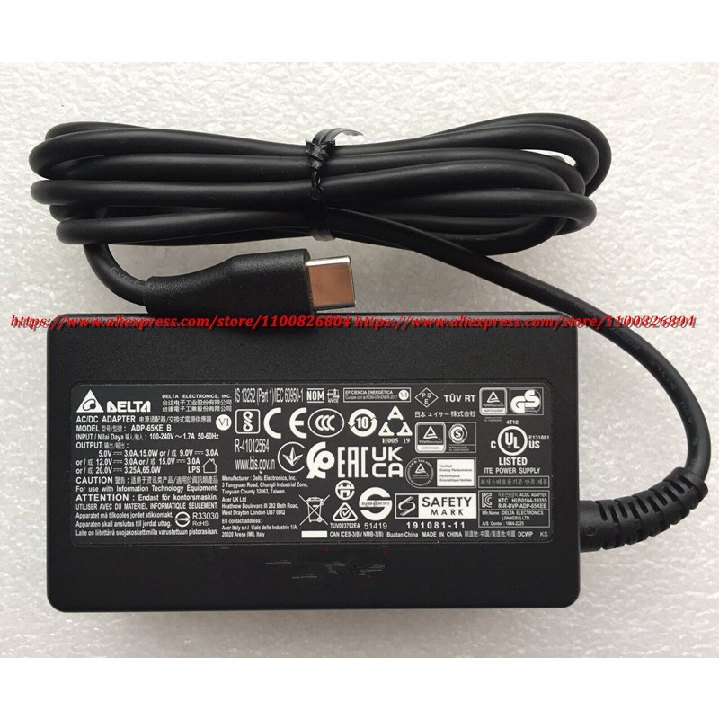 Delta AC Adapter ADP-65KE B Type-C 65W 20V 3.25A Sạc Cho MSI Summit E13 Flip Evo A11MT-253US 13.4 "Máy Tính Xách Tay 2 Trong 1 ADP-65SD B