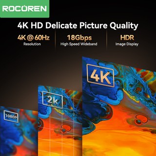Cáp Rocoren HDMI 2.0 4K @ 60Hz Cáp Nam Sang Nam Độ Nét Cao 3D 18Gbps Cho Máy Chiếu HDTV PS4 Hộp Thông Minh