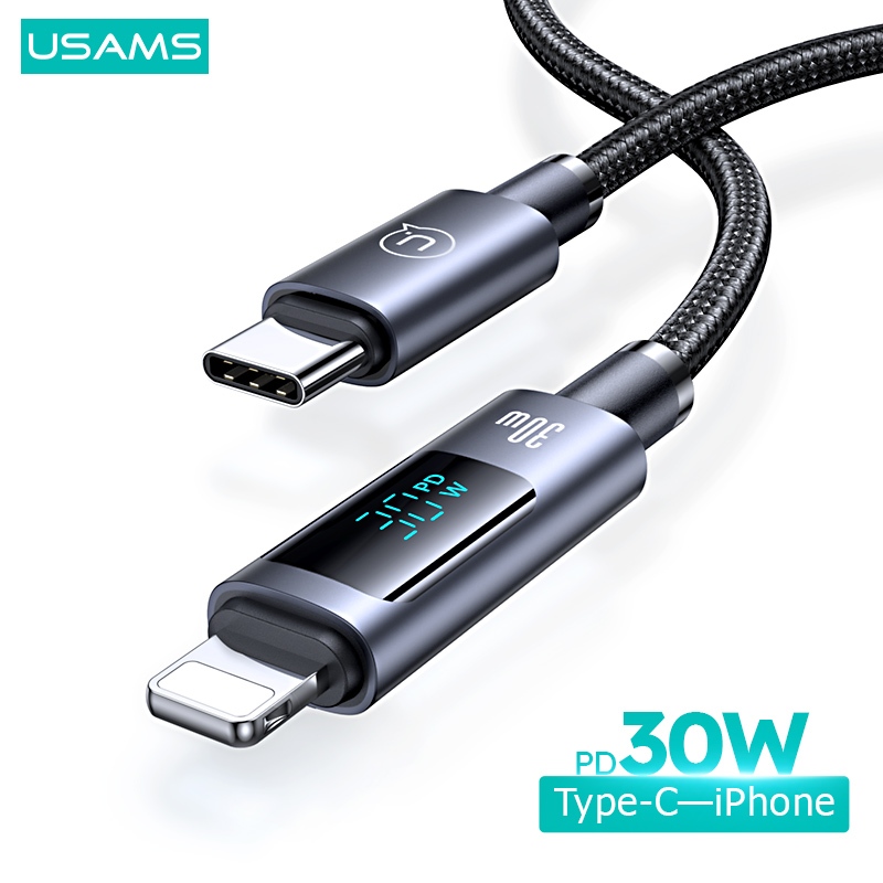 Dây cáp sạc nhanh USAMS Type-C - IP PD 30W hiển thị kỹ thuật số thích hợp cho iP 14 13 12 11Pro Max iPd
