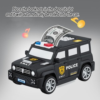 Trẻ em heo đất ngân hàng hoạt hình xe cảnh sát heo đất đồ chơi ngân hàng có dấu vân tay và âm nhạc mật khẩu đồ chơi lưu trữ tiền xe bé trai quà tặng ngày lễ Quà tặng năm mới
