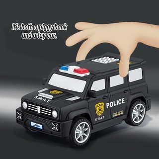 Trẻ em heo đất ngân hàng hoạt hình xe cảnh sát heo đất đồ chơi ngân hàng có dấu vân tay và âm nhạc mật khẩu đồ chơi lưu trữ tiền xe bé trai quà tặng ngày lễ Quà tặng năm mới