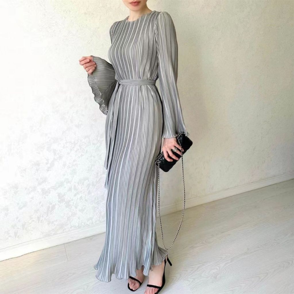 A.T.A Đầm Dài Qua Gối Tay Loe Xếp Ly Cá Tính Thời Trang Mùa Thu Cho Nữ